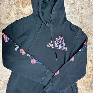 Adidas Black Hoodie with Vibrant Floral Accents